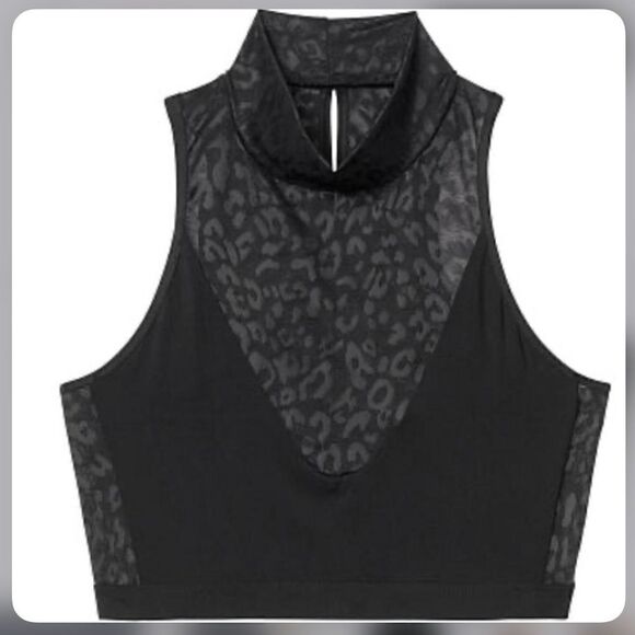 Victoria’s Secret Black / Leopard Print Mesh Panel Mock Neck Crop Top - Picture 3 of 14
